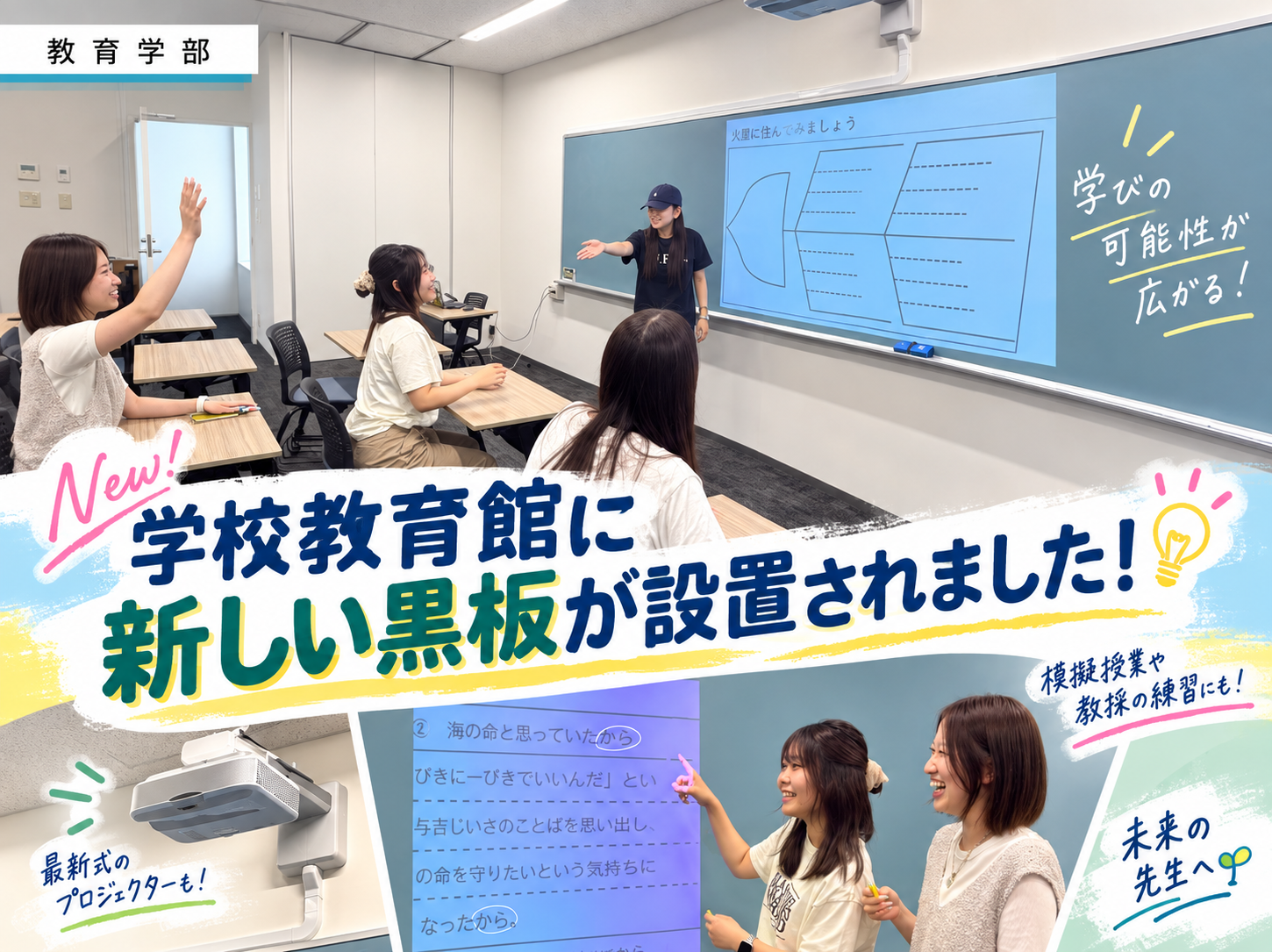 学校教育館に新しい黒板と最新式プロジェクターを導入