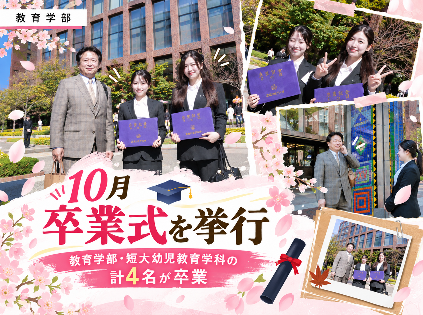 10月卒業式を挙行 教育学部・短大幼児教育学科の計4名が卒業
